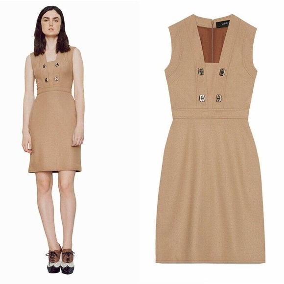 Gucci Dresses & Skirts - GUCCI WOOL V-NECK SLEEVELESS DRESS TURNLOCK ACCENT